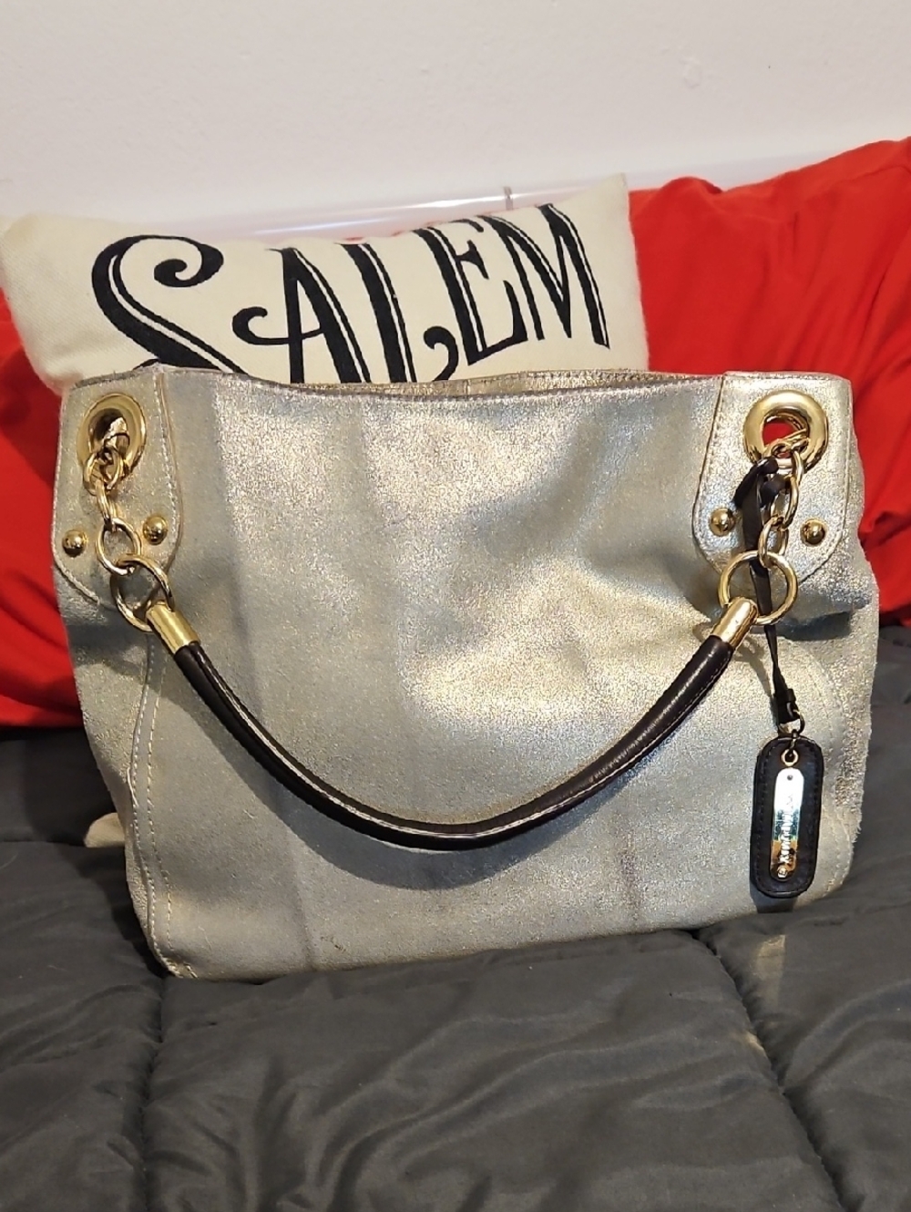 Cynthia Rowley Metallic Gold Women’s Shoulder Tote Bag with Black Handle